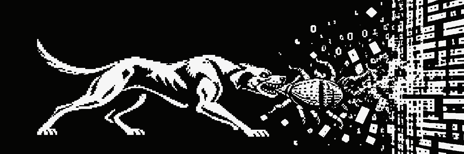 the hound tearing a bug out of a wall of code